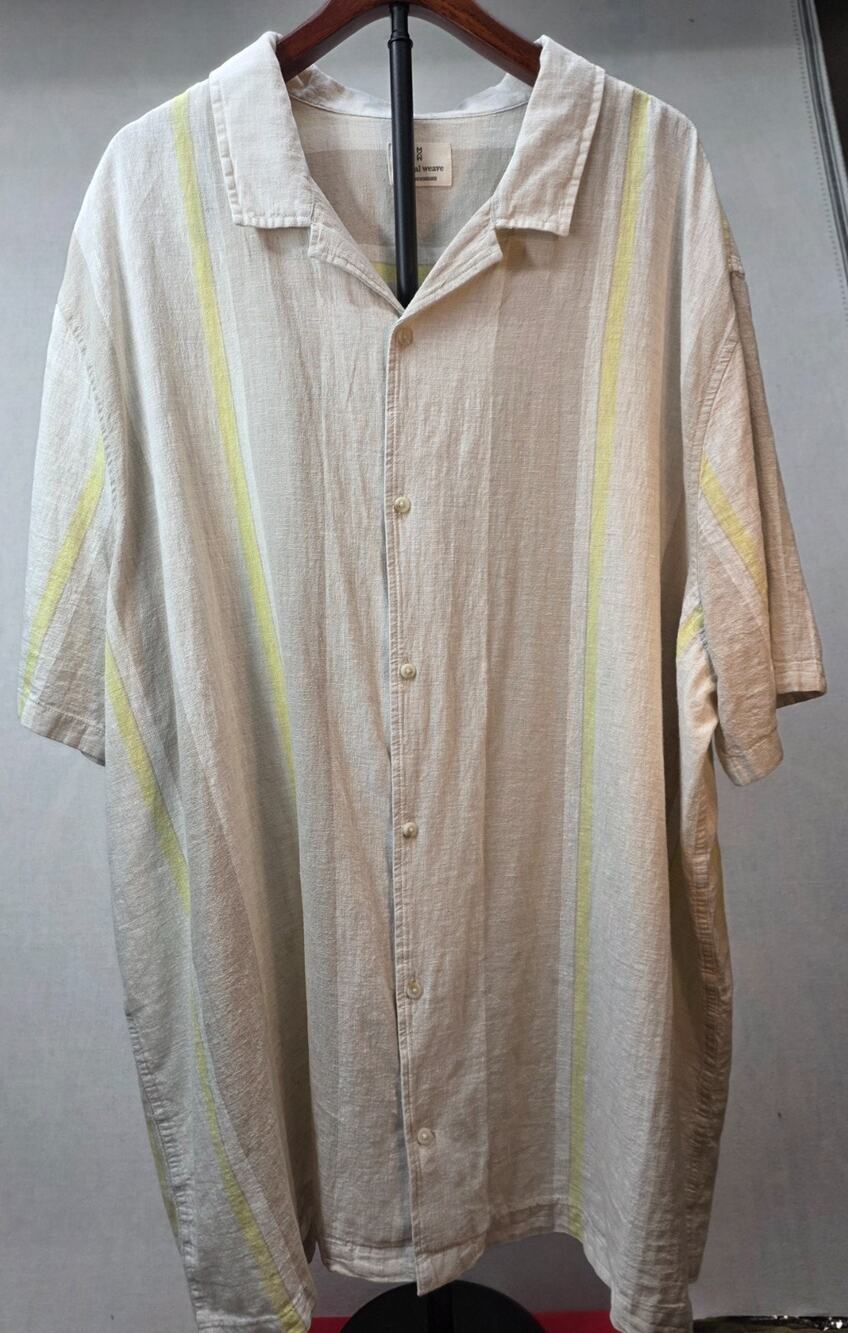 Mutual Weave Mens 3XLT Shirt Linen Blend Striped Short Sleeve‎ Button Down Tall